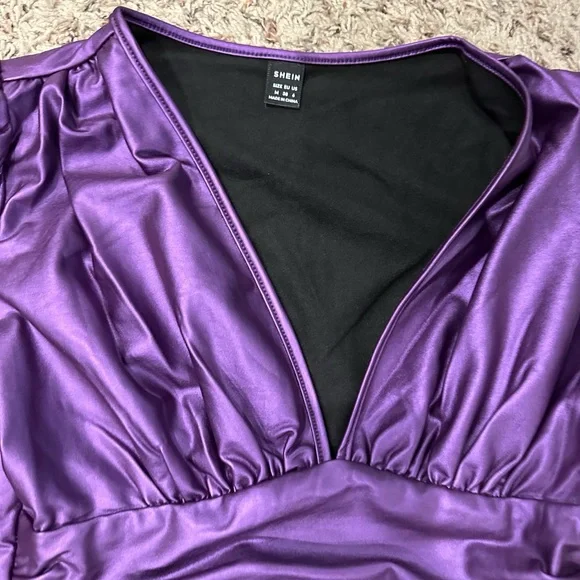 Purple PU Leather Women's Bodysuit - Picture 6 of 7